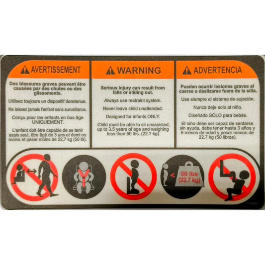 WARNING LABEL FOR DOLPHIN CHILD SAFETY SEAT