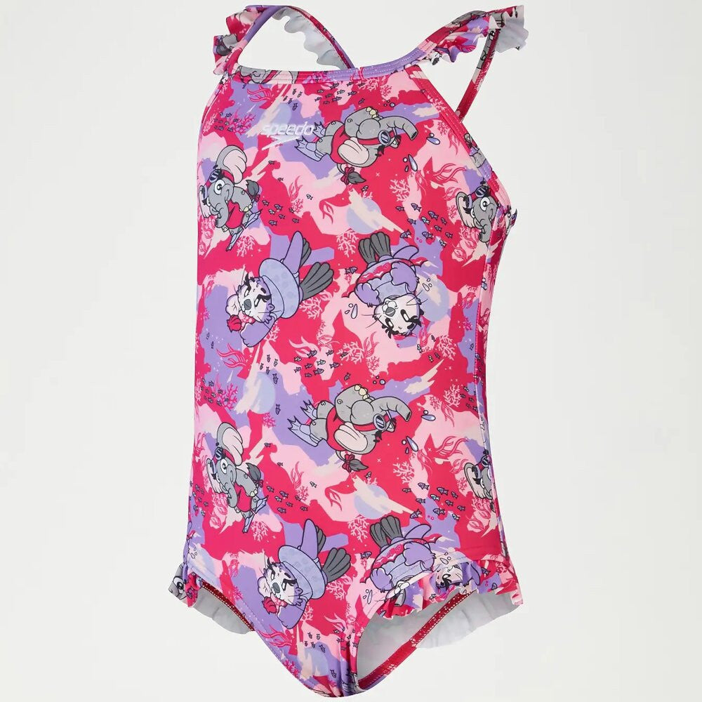 SPEEDO INFANT PRINTED FRILL THINSTRAP SWIMSUIT - PINK